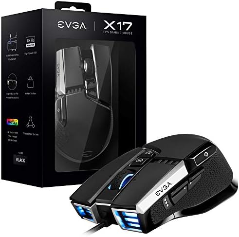 EVGA X17 Gaming Mouse, Wired, Black, Customizable, 16.000 dpi, 5 perfis, 10 botões, ergonômico 903-W1-17BK-KR