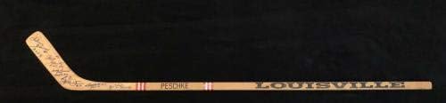 Louisville Stick assinado por 6 hóquei no Hall da Fama Mikita Schmidt Bower Lach - Sticks NHL autografados