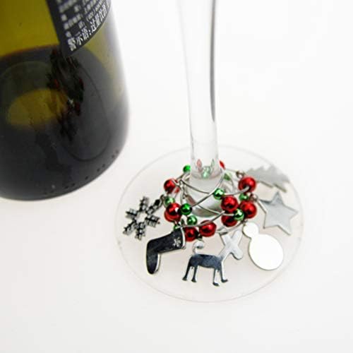 AMOSFUN 6PCS Charms de vidro de Natal Tags Marcadores de gobas de vidro Anéis Drink Charms Party Supplies