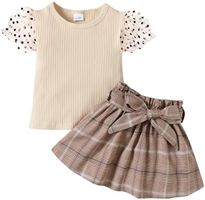 Defahn Toddler Baby Girl Roupas de verão Tule tule manga de puff ritcada top e minissaia xadrez conjunto de 2pcs roupas meninas