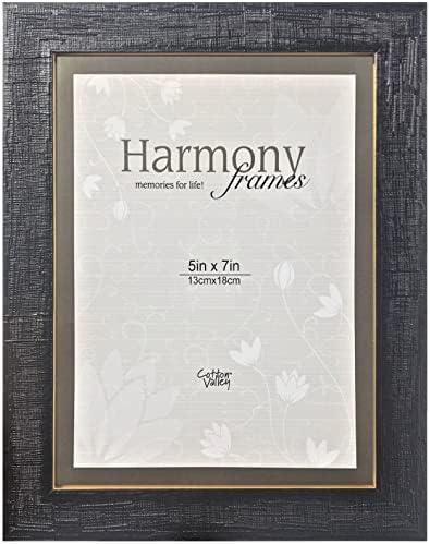 Harmony Frames 5x7 Design de faixa Textura Wood Picture Frame Galeria de exibição de parede e mesa, preto