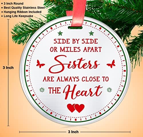 Ornamento de Natal para a irmã- lado a lado ou quilômetros de distância- Presentes de longa distância para a irmã-