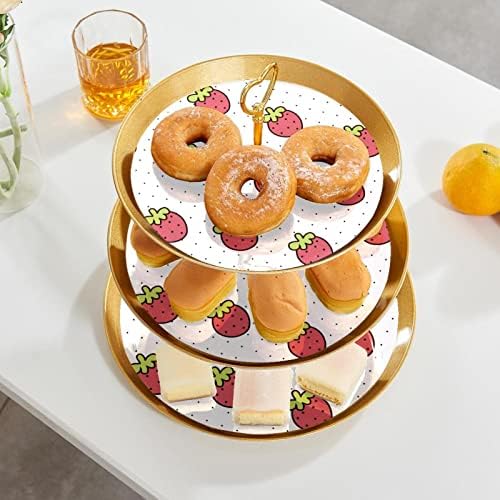3 Placa de fruta de cupcakes de 3 camadas de sobremesa Plástico para servir suporte de exibição para casamento de aniversário Decorações de chá de chá de chá de bebê redondo, morango