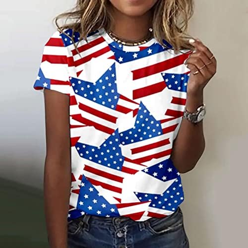 Miashui meninas camisas de manga longa do Dia da Independência Casual da Independência Impresso Manga curta o Necue T Camisetas ativas Mulheres curtas