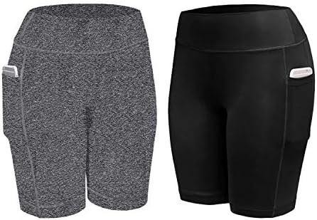Newitin 2 peças Mulheres shorts atléticos shorts altos shorts yoga curto com bolso lateral shorts esportivos casuais