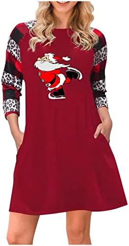 Mulheres Feliz Natal Vestidos estamndos de manga longa feminina Vestido colorido de bloco colorido Casual Swing Soly Fit Tunic Dress