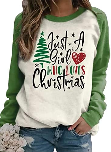 Apenas uma garota que adora camisas de moletom de árvore de natal para mulheres, emendas de Natal, camisas de pulôver de manga