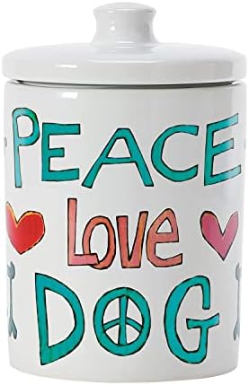 Enesco Izzy e Oliver Stephanie Burgess Painted Peace Love Dog Food Jar Treat Recainer, 7,25 polegadas, multicolor