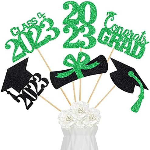 24pcs Green Graduation Tabel CenterPieces Sticks, Graduation Party Centerpieces para as tabelas 2023 Classe verde de 2023