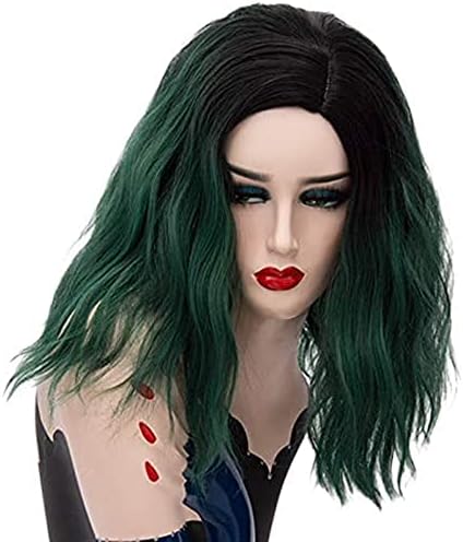 Peruca de substituição de cabelo xzgden, perucas para mulheres curtas curtas verdes de cosplay perucas ombre sintéticas paredes de peruca feminina central de cabelos