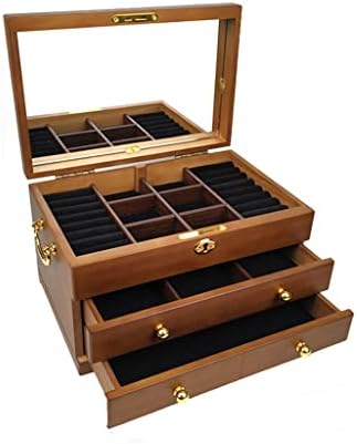 Organizador da caixa de armazenamento de jóias de madeira de quul para meninas vintage de várias camadas com idéias de bloqueio de presentes