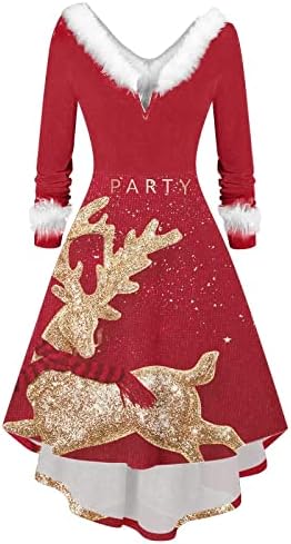 Vestido de festa de Natal feminino Moda de moda de manga longa vestidos irregulares de decote em V suéteres engraçados feios