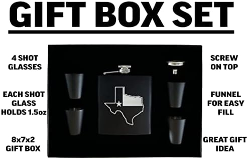 Flag do estado do Texas Flagsorling Stoneless Stone Hip Flask Premium Boxed Gift Set Black Matte faz um ótimo presente para ele pai pai texan tx