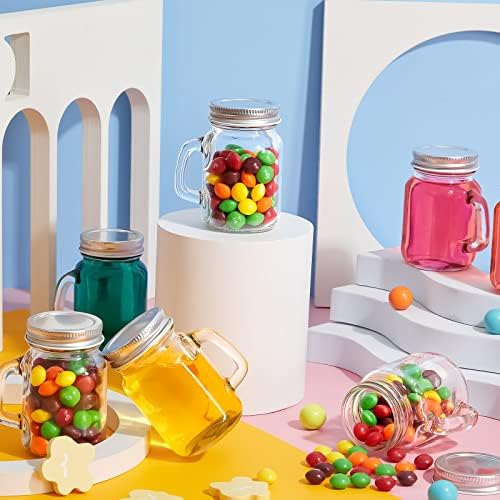 Tessco 48 PCs Mini canecas Jar Jar Canecas Jaras de Jarra com alças e tampas Pequenas vidro de bebida e DIY Favor Favor