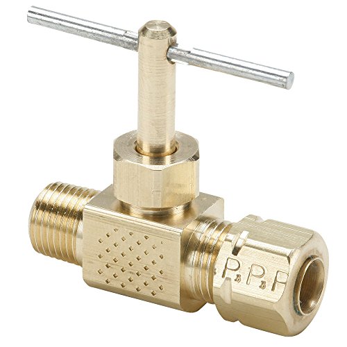Parker NV106CA-6-4-PK20 Válvula de agulha, compressa-alinhamento para tubo, latão, alinhamento de compressão e tubo masculino
