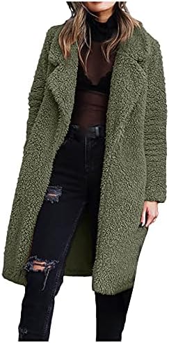 Casaco de lã feminino foviguo plus size de inverno composto de pelúcia composta de luxo de luxo de manga longa de comprimento comprido