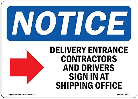 Aviso de OSHA - Contratadores de entrada de entrega | Sinal de alumínio | Proteja sua empresa, canteiro de obras, armazém