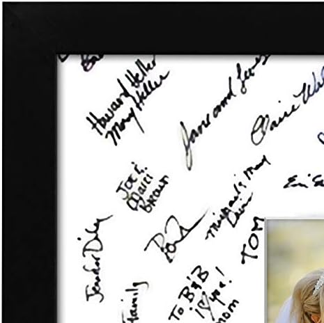 Americanflat 14x14 Black Wedding Signature Picture Frame exibe 5x7 foto com vidro polido