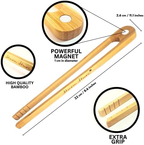 Harahuri 1 x Torda de bambu magnético pinças - 8,7 Woden Toast Trends resistente ao calor com ímã para cozinhar - Long Natural Wood Kitchen Utencil para servir pão de picada