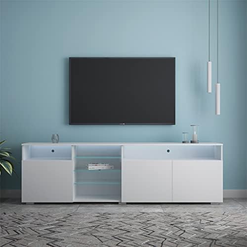 Grosso 200x35x55cm Gabinete de TV LED brilhante com 3 portas de grande capacidade TV Stand White and Black
