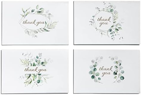 Cartões de agradecimento de casamento de eucalipto com envelopes, pacote de 48 cartões de agradecimento a granel, 4x6,