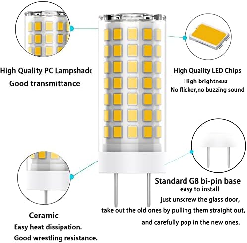 Lâmpada LED de Weispecia G8 para iluminação de cozinha sob o balcão, luz sub-cabinete, G8 Base Bi-PIN, Dimmível 8W AC 120V 800 lúmens