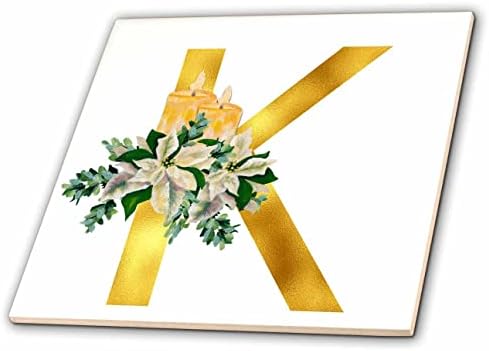 Imagem floral de Natal 3drose do monograma de ouro K - azulejos