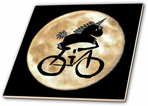 3drose legal diversão fofa unicórnio de bicicleta e desenho animado de perfil de lua cheia - azulejos
