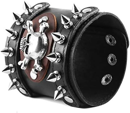 Hzman Men's Metal Rivet Skull Leather Bracelet