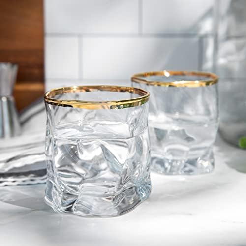 Protona Gold Bimed Glass Cups - Conjunto de 4 | Aderência confortável | Estilo único | Vidro durável | Copos premium para eventos sociais