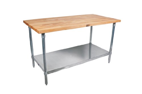 JOHN BOOS SNS07 Maple Top Work Table com base de aço inoxidável e prateleira inferior de aço inoxidável ajustável, 36 comprimento x 30 de largura x 1-3/4 de espessura