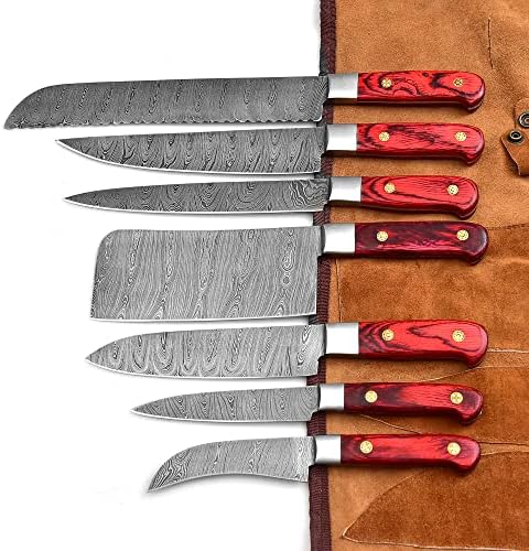 Facas de cozinha profissional Made a aço damasco de 6 PCs de faca de cozinha de cozinha de utilidade profissional Faca chef com bolsa de rolagem.