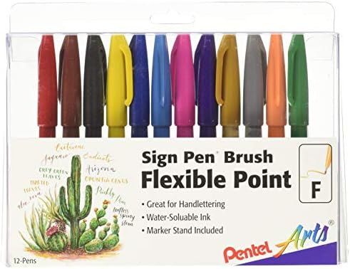 Pentel SES15CPC12 Ponto de caneta Ponto de caneta marcador de ponto flexível, variado, 12/pacote