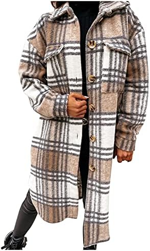 Casacos modernos damas de manga comprida Aberta da lapela xadrez de túnica xadrez com botões Flanela quente Baggy
