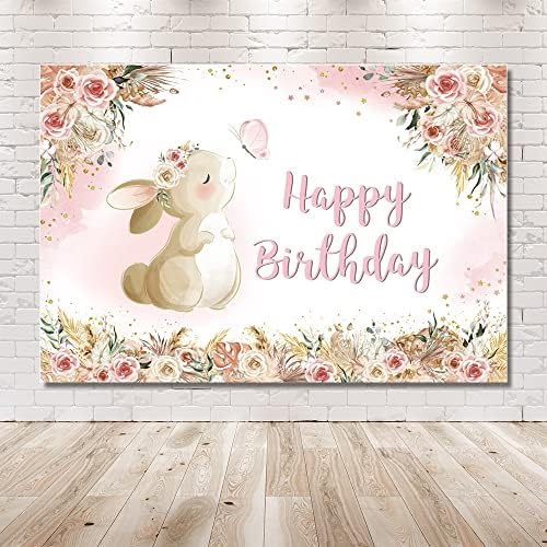 Mehofond Bunny Floral Girls Birthday Birthday Caso -pano de aquarela Boho Flowers Rabbit Day de Páscoa Feitel Backgry Birthday Birthday