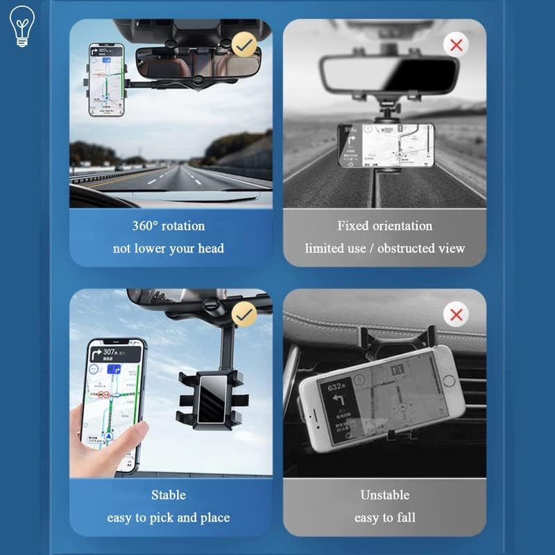 360 ° Rotativo e retrátil do telefone Visão traseira do telefone celular Montar o porta -celulares para o carro
