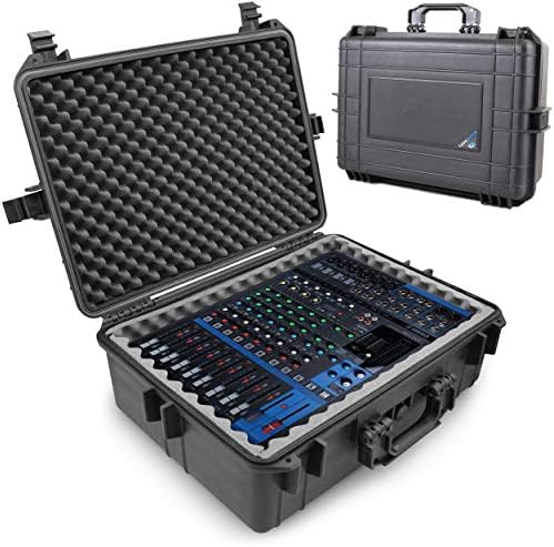 Case de mixer de áudio à prova d'água Casematix compatível com Yamaha MG12XU 12 Console de mistura de canais - Caso de proteção de concha dura com espuma se encaixa de misturadores de até 17 x 12,1 x 5 e cabos, apenas casos