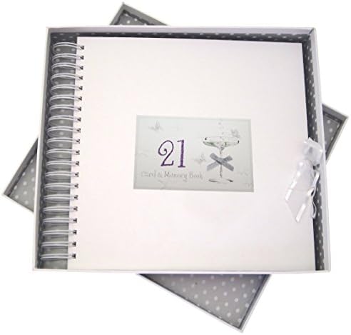 Cartões de algodão branco 21º aniversário, cartão e livro de memória, cupê de vidro, madeira, 27x30x4 cm