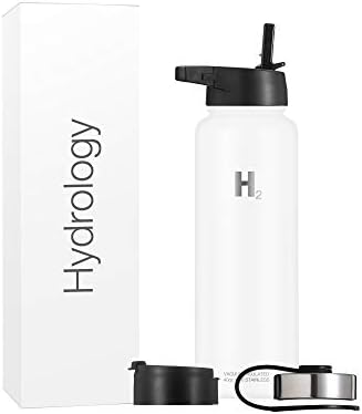 H2 Hydrology Water Bottle - 18 oz, 22 oz, 32 oz, 40 oz ou 64 oz com 3 tampas duplas a vácuo de parede dupla isolada aço inoxidável de aço largo esportes quentes e frios termo