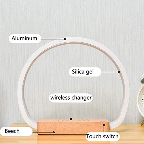 Lâmpada de cabeceira de cabeceira com um carregador sem fio rápido de 10w, lâmpada de mesa de cabeceira com relógio,
