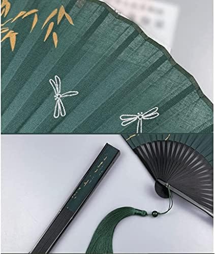 Fãs dobráveis ​​chineses, fãs de manutenção de fãsheld fã dobrável estilo bambu chinês vintage elegante decoração de mão verde com borla para fantasia de dança de fantasia Show Tea Party vintage (cor