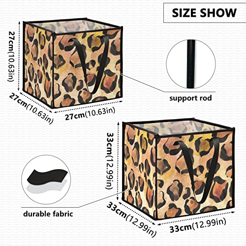 Leopardo estampa de armazenamento de armazenamento colapsível cesto de brinquedo cesto cuba cesta cesta de cesto de berçário impermeabilizado com alças para crianças brinquedos armários berçário meninos roupas de garotas decoração de escritório