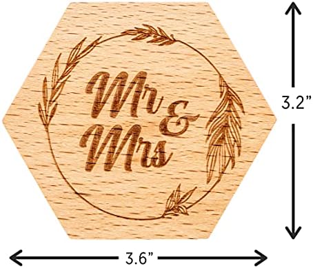 STROVA Sr. e Sra. Caixa de anel de casamento - hexágono de madeira rústica exclusiva projetada para proposta, cerimônia, portadora, exibição ou armazenamento de organizador de jóias - caixa de anel de madeira decorativa e vintage para casais