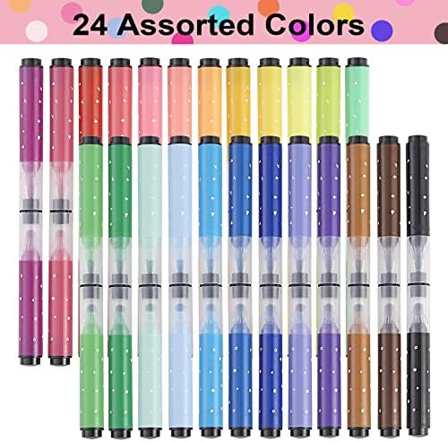 Marcadores de ponto de ponta dupla kekelele para crianças, 24 cores marcadores de ponto, marcadores laváveis ​​para colorir diário