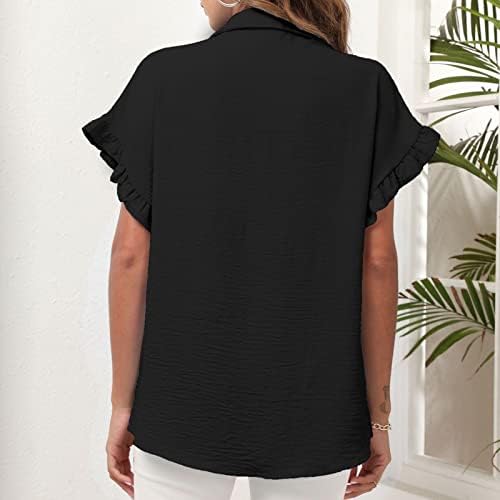 Blusa de verão feminina Botão de cor sólida camisa de manga curta Camisas de trabalho de colarinho de trabalho