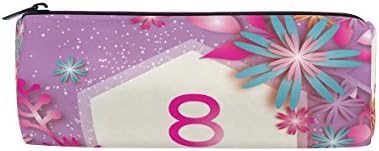 U vida feliz dia feminino 8 de março Floral Flowers Pen lápis Case bolsa bolsa bolsa de maquiagem cosmética