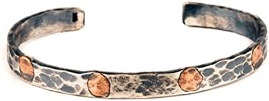 Pulseira de manguito de tamanho único de prata esterlina de Sterling, de Chicotta, com peças de cobre pregadas
