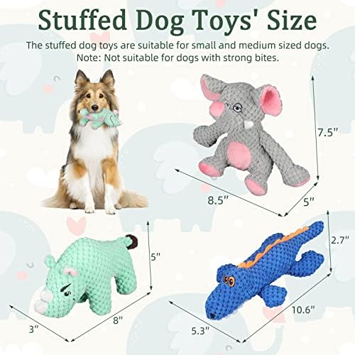 Yuepet 3 Pack Brinquedos de cachorro chiados, brinquedos de mastigar animais de pelúcia com brinquedos de cachorro de pelúcia estridentes e enrugados para limpar os dentes para filhotes pequenos cães médios