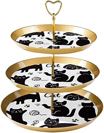 3 Stando de sobremesa em camadas, suporte de árvore da torre de cupcakes dourados para pastelaria, design de caracteres