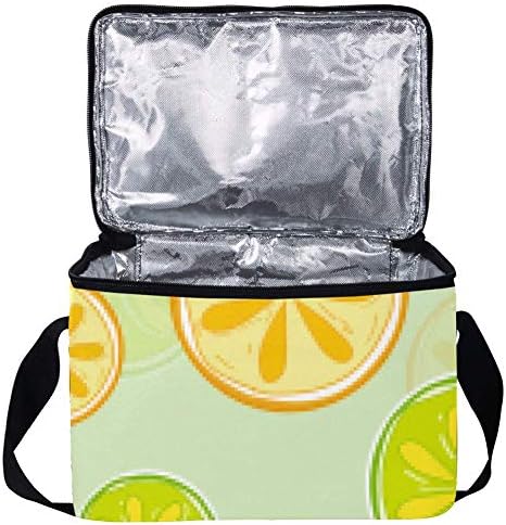 Lancheira à prova de vazamentos, caixa de bento isolada para homens mulheres adultas, balde de almoço reutilizável com alça de ombro verde amarelo limão fatiado